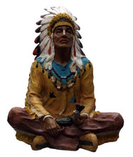 Load image into Gallery viewer, Sitting Cross-Legged Native American Indian with Feather Headdress and Pipe 18&quot;