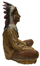 Load image into Gallery viewer, Sitting Cross-Legged Native American Indian with Feather Headdress and Pipe 18&quot;