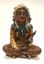 Load image into Gallery viewer, Sitting Cross-Legged Native American Indian Chief with Feather Headdress and Pipe 4.75&quot;