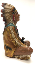 Load image into Gallery viewer, Sitting Cross-Legged Native American Indian Chief with Feather Headdress and Pipe 4.75&quot;