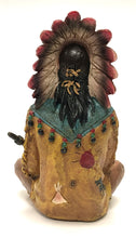 Load image into Gallery viewer, Sitting Cross-Legged Native American Indian Chief with Feather Headdress and Pipe 4.75&quot;