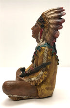 Load image into Gallery viewer, Sitting Cross-Legged Native American Indian Chief with Feather Headdress and Pipe 4.75&quot;