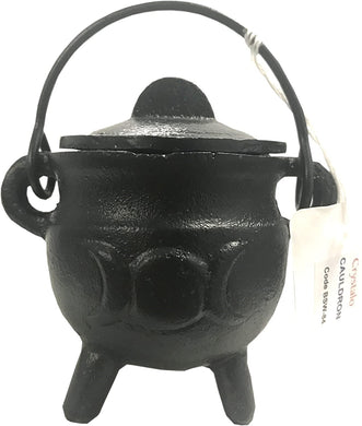 Crystalo Black Iron Cauldron with Lid Triple Moon- BSW-84