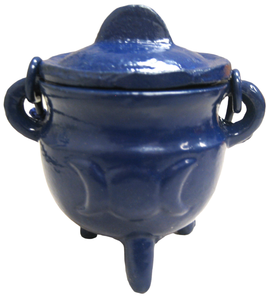 Crystalo Black Iron Cauldron with Lid Triple Moon- BSW-84