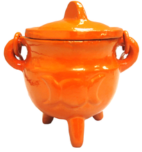 Load image into Gallery viewer, Crystalo Black Iron Cauldron with Lid Triple Moon- BSW-84